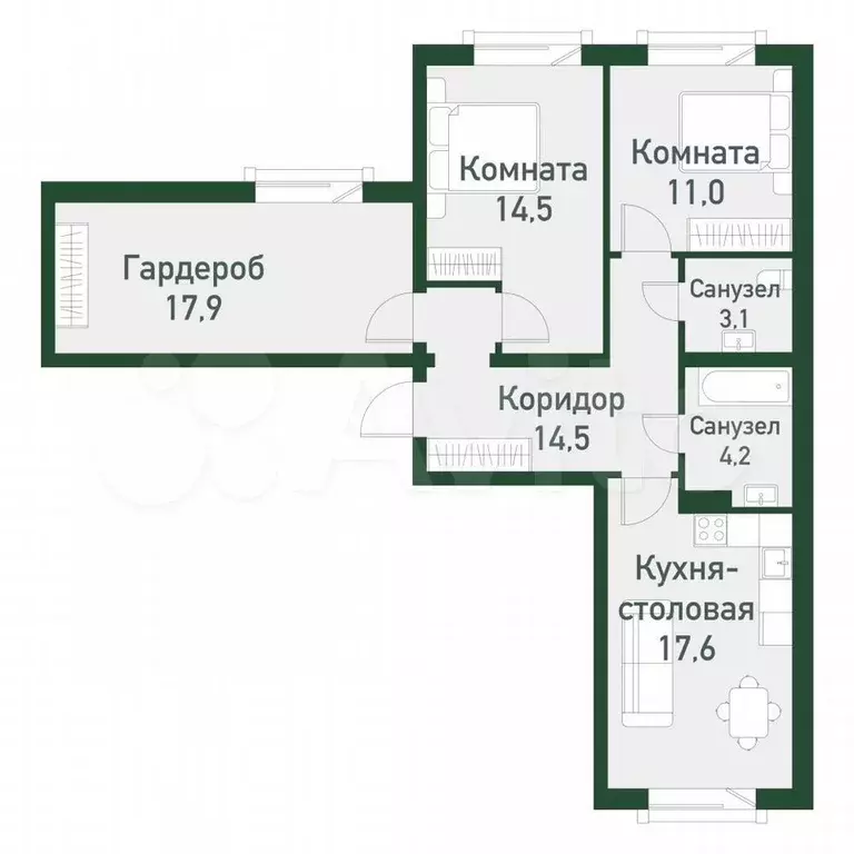 1-к. квартира, 82,7 м, 3/10 эт. - Фото 0