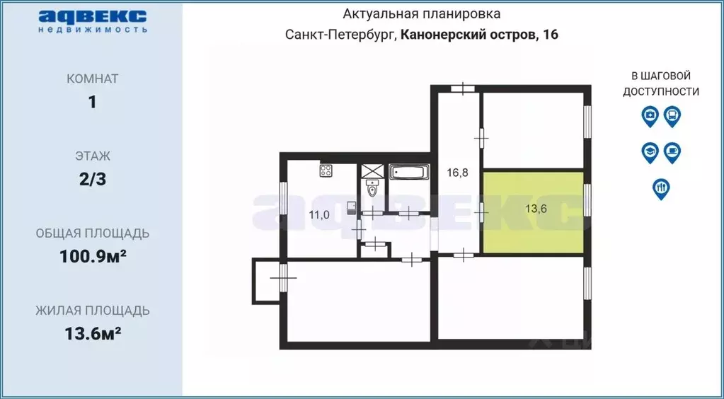 Комната Санкт-Петербург остров Канонерский, 16 (13.6 м) - Фото 2
