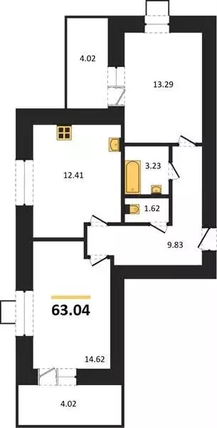 Квартира, 2 комнаты, 63.04 м - Фото 1
