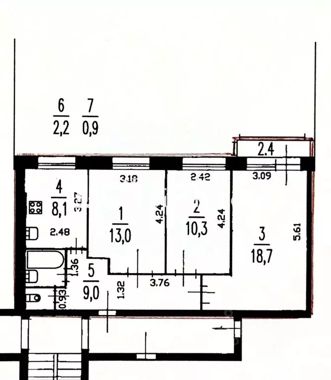3-к кв. Санкт-Петербург просп. Космонавтов, 32К2 (62.2 м) - Фото 2