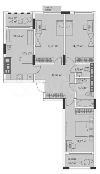 3-к. квартира, 80,5 м, 4/7 эт. - Фото 1