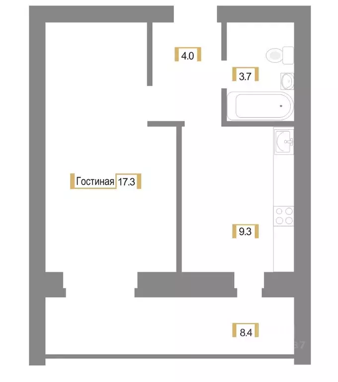 1-к кв. Псковская область, Псков Инженерная ул., 118 (38.3 м) - Фото 0