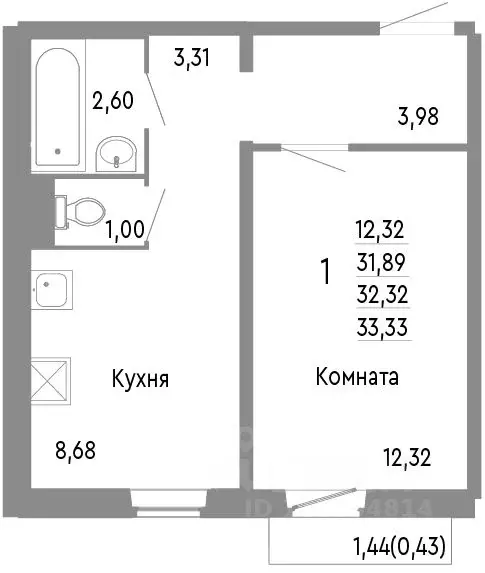 1-к кв. Челябинская область, Челябинск Нефтебазовая ул., 1к2 (32.32 м) - Фото 0