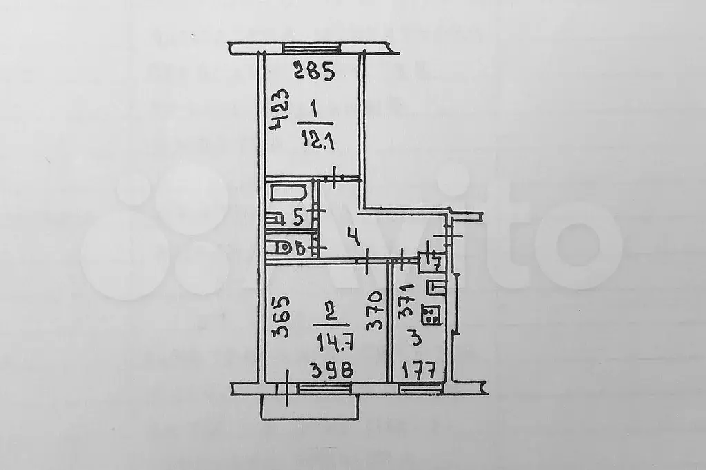 2-к. квартира, 43,8 м, 5/5 эт. - Фото 0