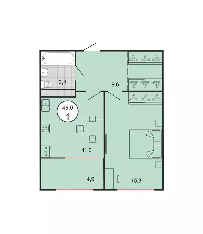 1-к кв. Ставропольский край, Георгиевск Олимп жилой комплекс (45.0 м) - Фото 1