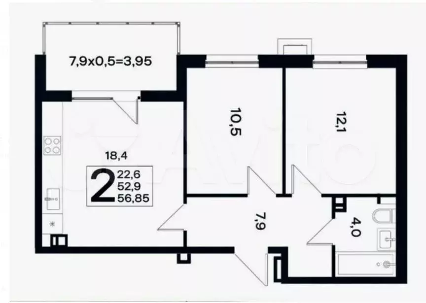 2-к. квартира, 56 м, 1/4 эт. - Фото 1
