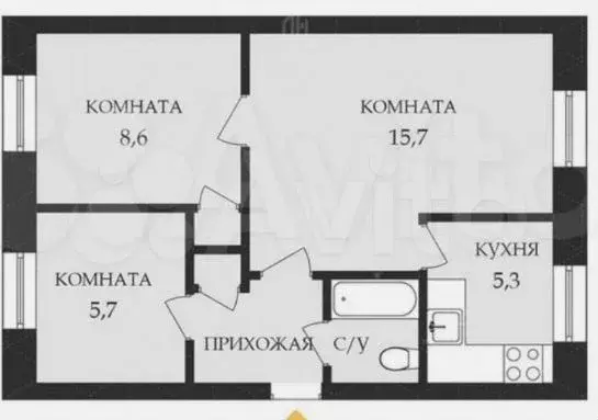 3-к. квартира, 42 м, 5/5 эт. - Фото 0