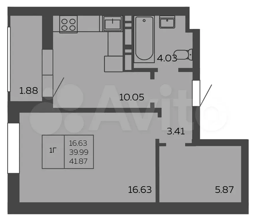 1-к. квартира, 41,9м, 10/10эт. - Фото 1