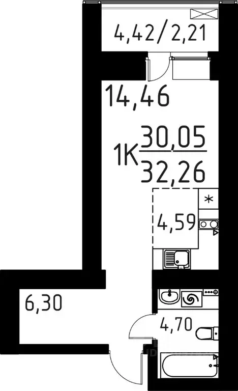 1-к кв. Томская область, Томск ул. Вершинина, 58к1 (32.26 м) - Фото 0