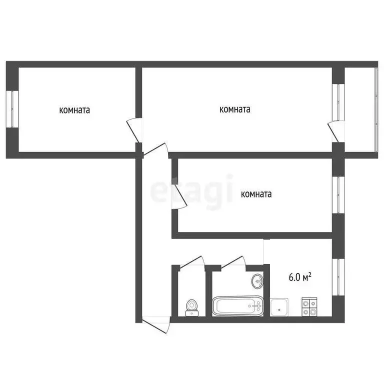 3-комнатная квартира: Шопша, Молодёжная улица, 15 (65.3 м) - Фото 1