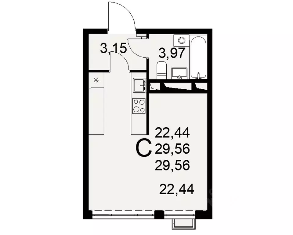 1-к кв. Тульская область, Тула ул. Федора Смирнова, 2 (29.56 м) - Фото 0