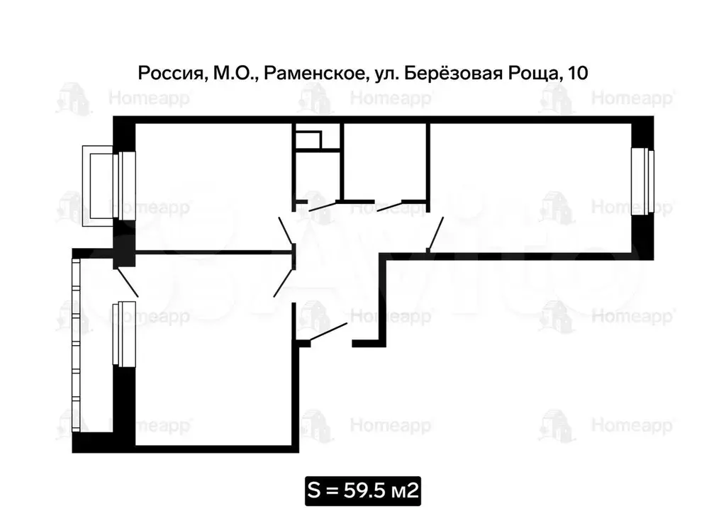 2-к. квартира, 59,5 м, 1/3 эт. - Фото 0