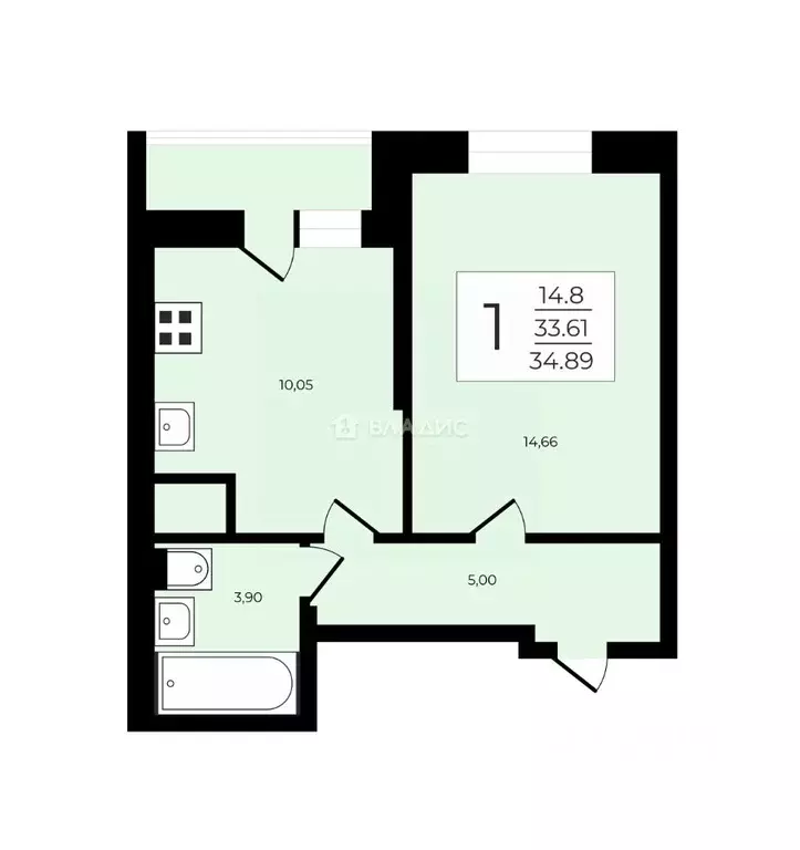 1-к кв. Санкт-Петербург пос. Песочный, Садовая ул., 83 (33.4 м) - Фото 2