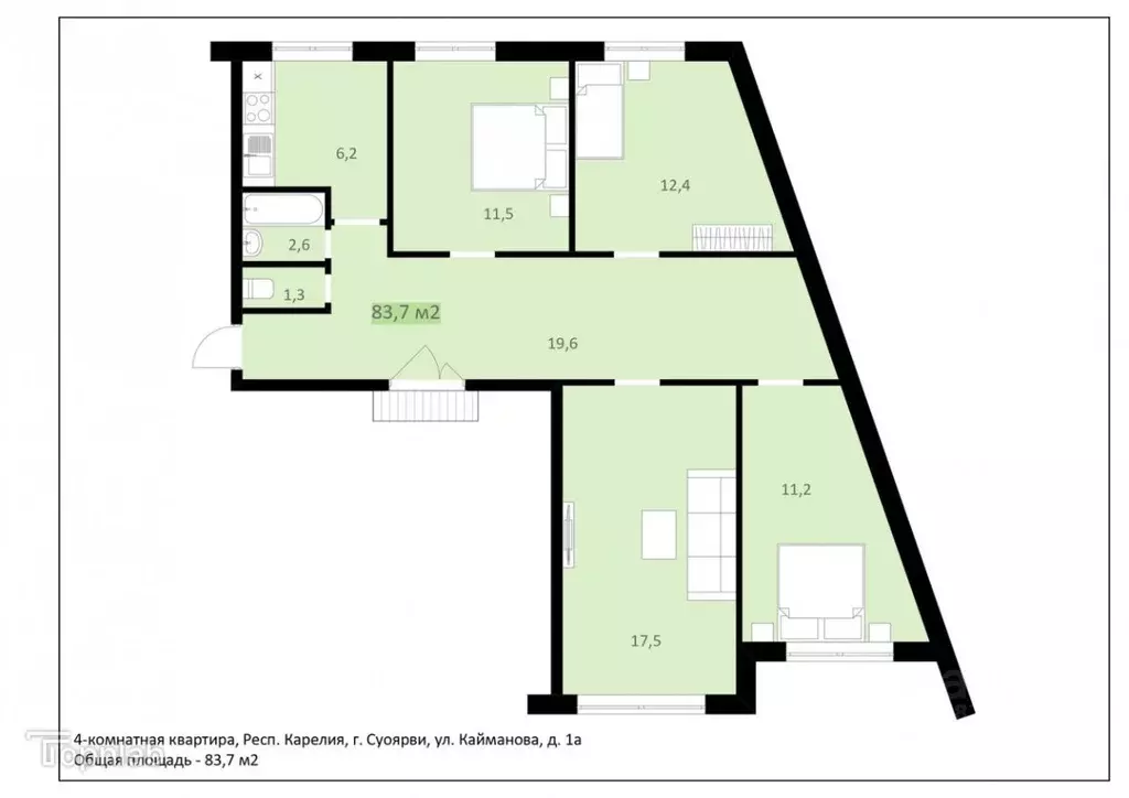 4-к кв. Карелия, Суоярви ул. Кайманова, 1А (83.7 м) - Фото 1