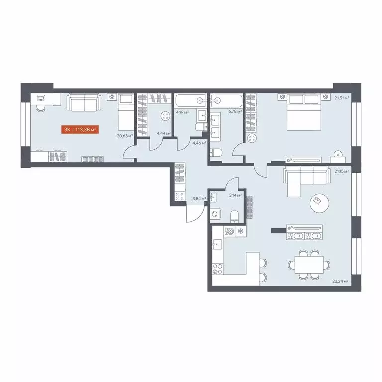3-комнатная квартира: Томск, Красноармейская улица, 144 (113.38 м) - Фото 1