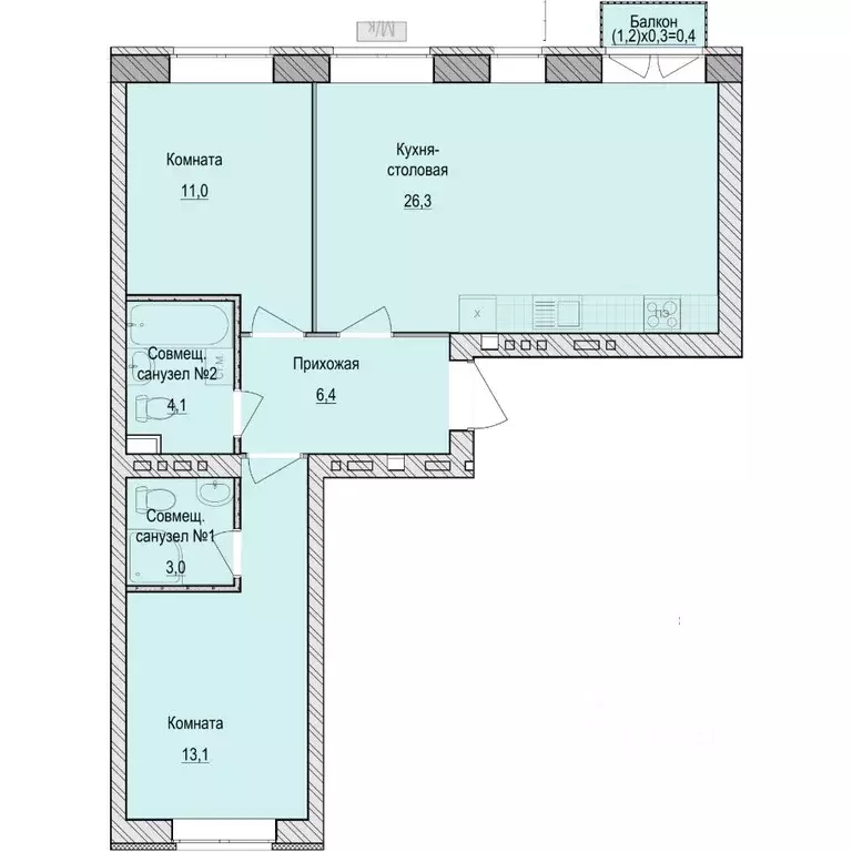 2-к кв. Удмуртия, Завьяловский район, с. Первомайский Санвилл жилой ... - Фото 1