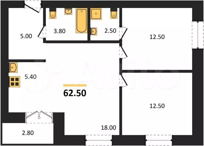 2-к. квартира, 62,5 м, 8/8 эт. - Фото 0
