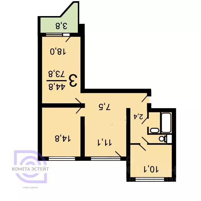 3-к кв. Москва Коломенская наб., 6К1 (74.3 м) - Фото 2