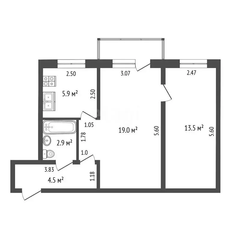 2-комнатная квартира: Миасс, Молодёжная улица, 2 (45.8 м) - Фото 1