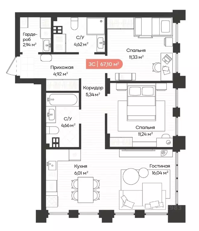 3-к кв. Новосибирская область, Новосибирск Ленинградская ул., 342 ... - Фото 1