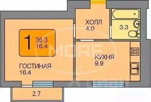 1-к кв. Калининградская область, Калининград Беговая ул., 43 (36.3 м) - Фото 2