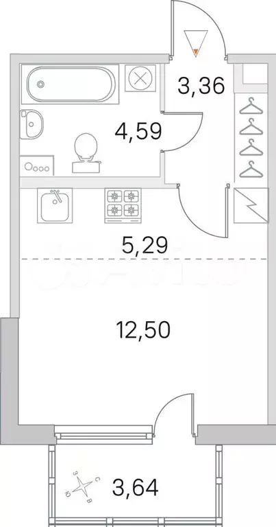 Квартира-студия, 26,8 м, 2/5 эт. - Фото 0