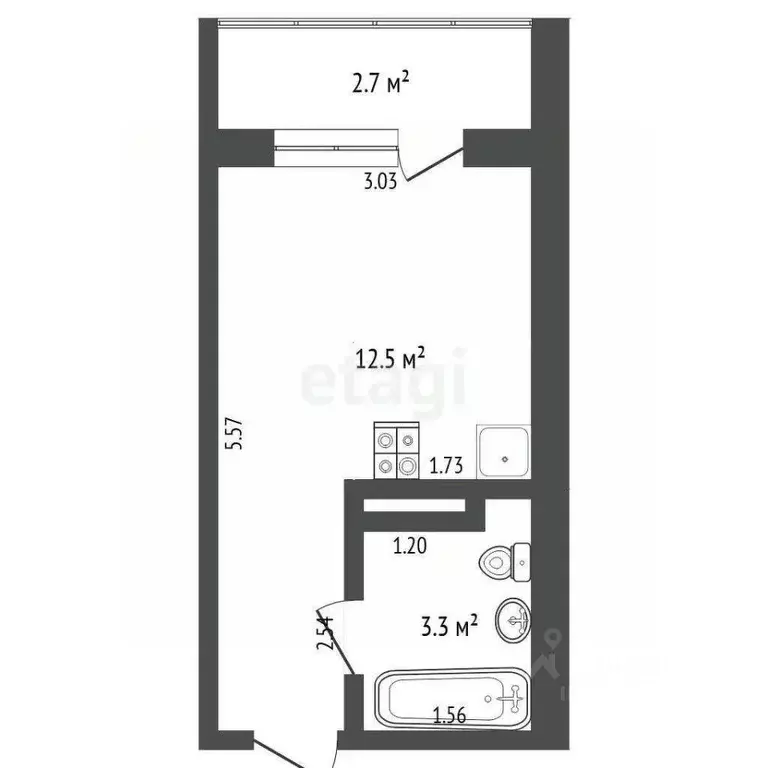 Студия Тюменская область, Тюмень ул. Новоселов, 117 (15.9 м) - Фото 0