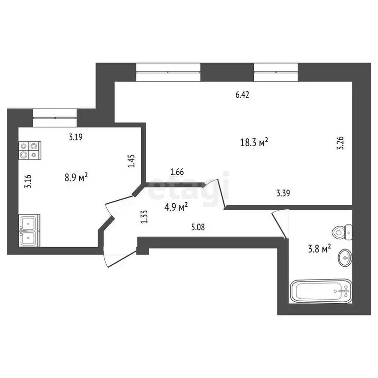 1-комнатная квартира: Тюмень, улица Шишкова, 19 (35 м) - Фото 1