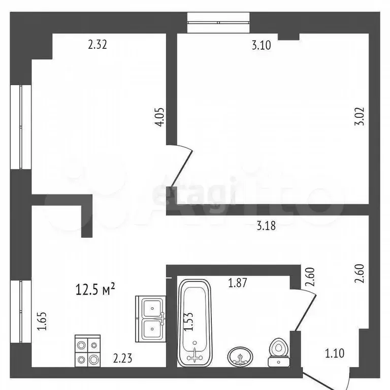 1-к. квартира, 30,1 м, 5/5 эт. - Фото 0