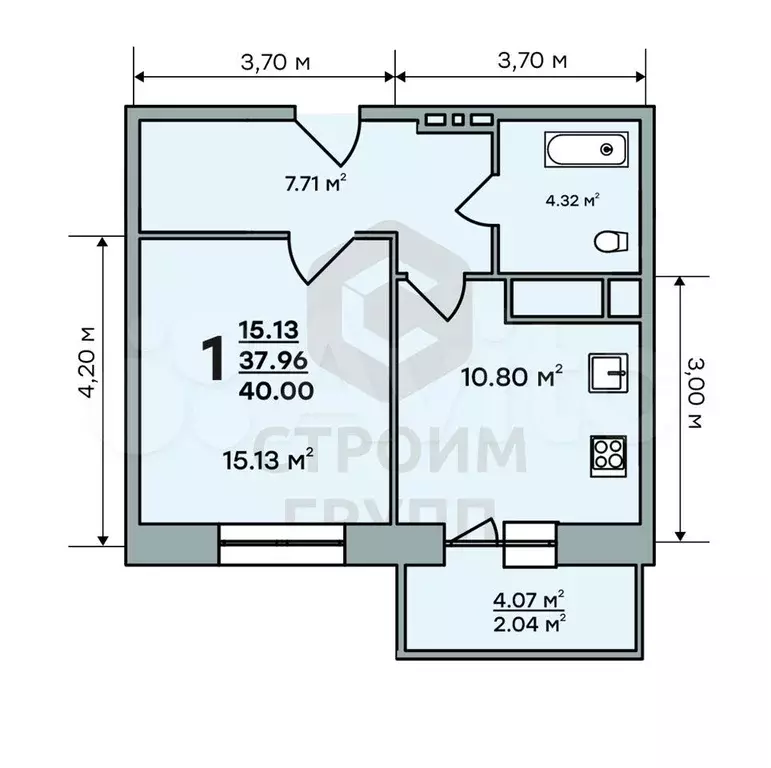 1-к. квартира, 40 м, 18/18 эт. - Фото 1