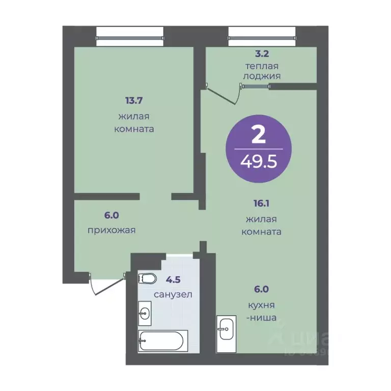 2-к кв. Красноярский край, Красноярск ул. Кутузова (46.3 м) - Фото 1