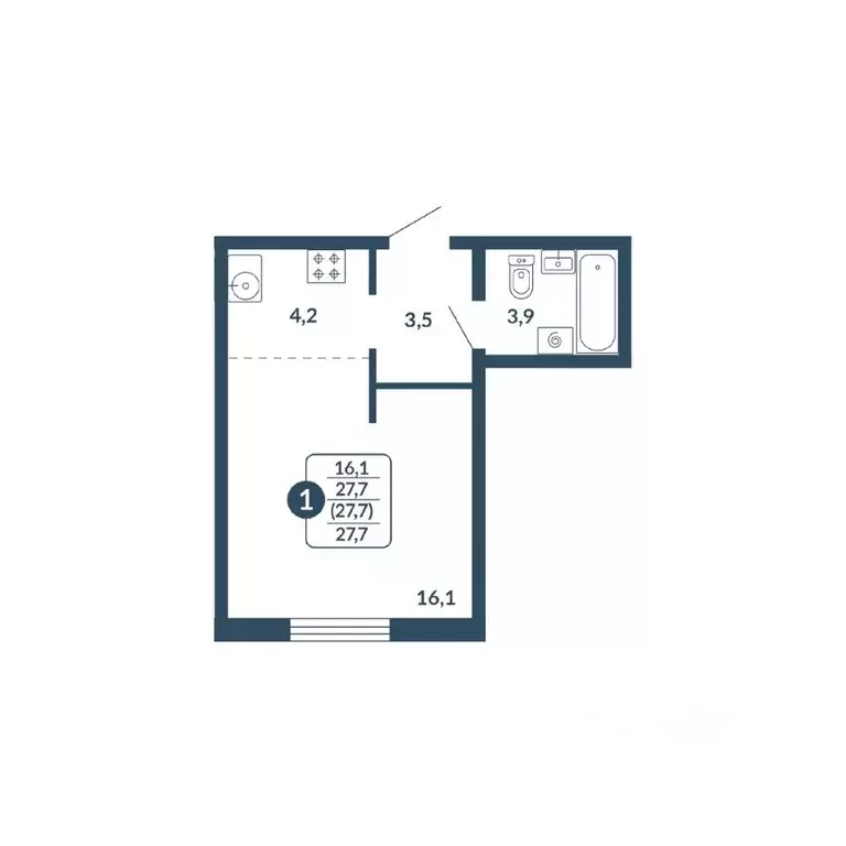Студия Кировская область, Киров Скандинавия жилой комплекс (27.7 м) - Фото 0
