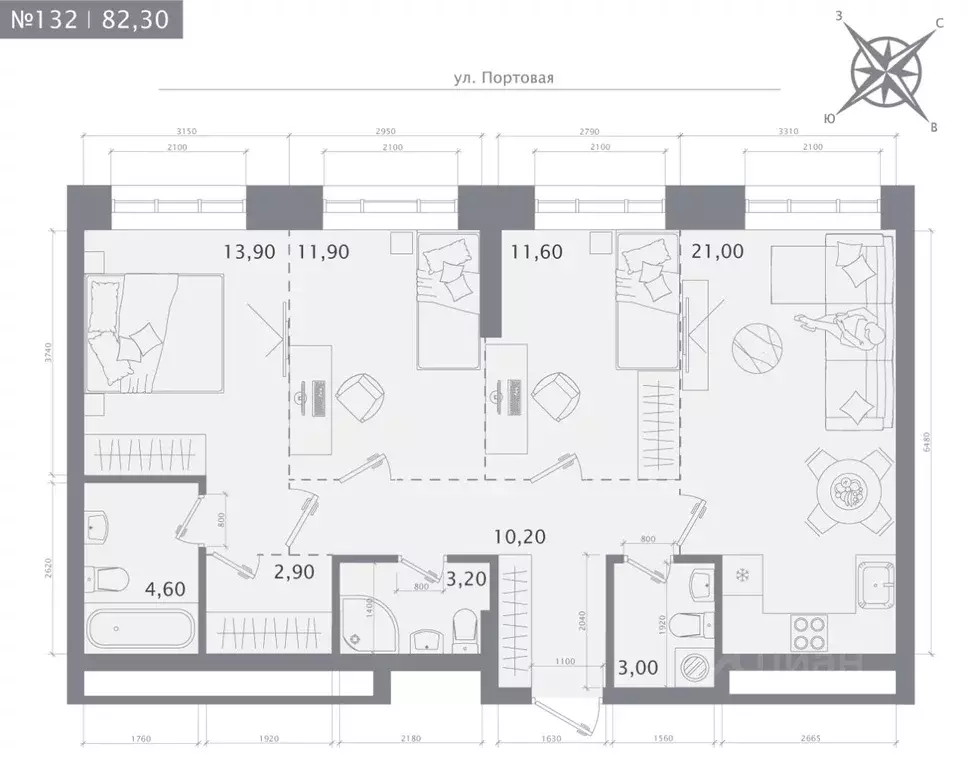3-к кв. Татарстан, Казань 1712 жилой комплекс (82.3 м) - Фото 1