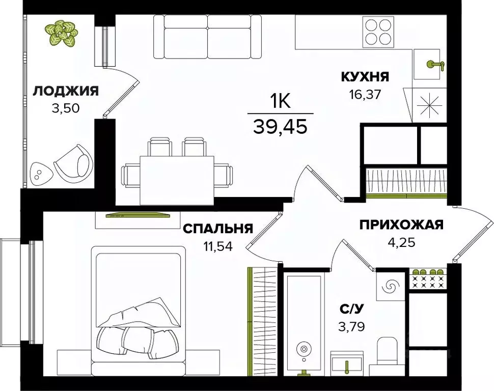 1-к кв. Тульская область, Тула  (39.45 м) - Фото 0