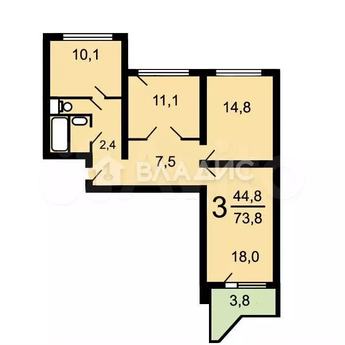 3-к. квартира, 75 м, 3/16 эт. - Фото 0