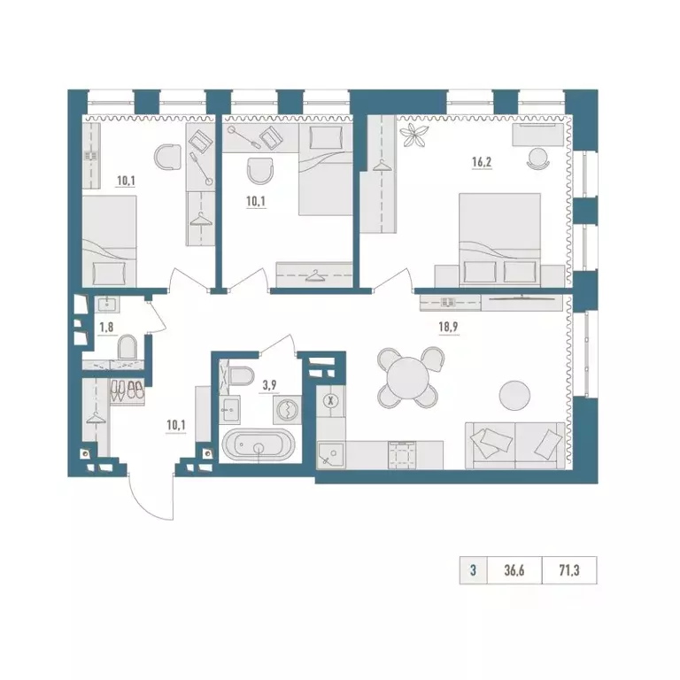 3-к кв. Башкортостан, Уфа Родина Парк жилой комплекс (71.3 м) - Фото 1