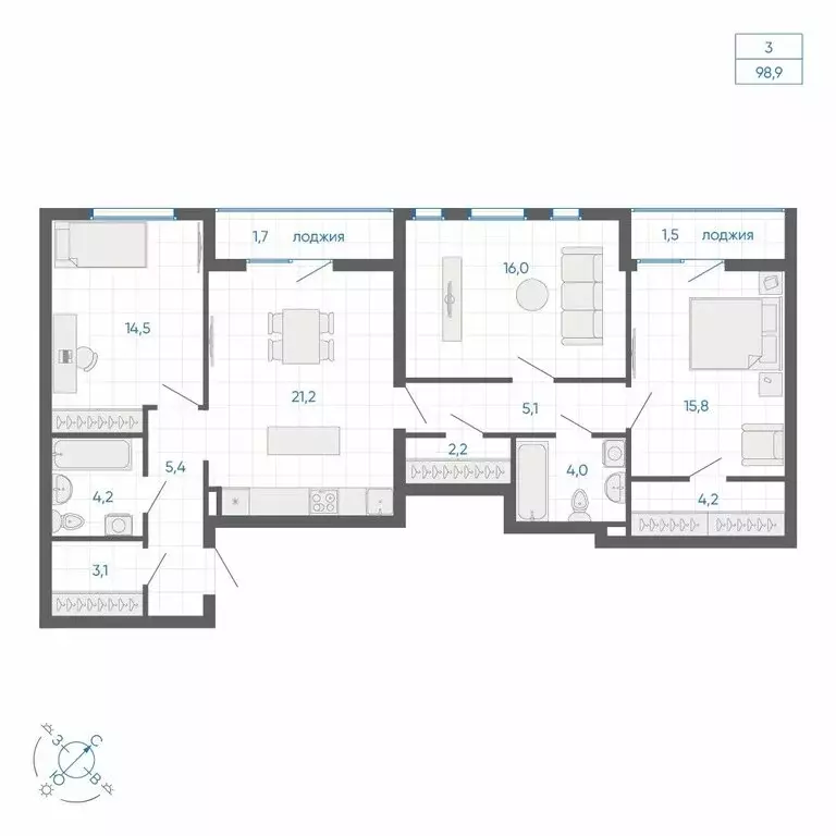 3-комнатная квартира: Екатеринбург, улица Вильгельма де Геннина, 59 ... - Фото 2