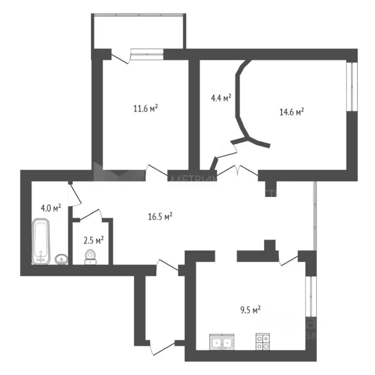 2-к кв. Тюменская область, Тюмень Харьковская ул., 57к2 (62.2 м) - Фото 1