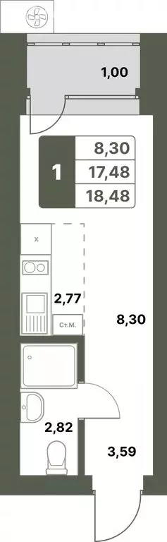 1-комнатная квартира: Уфимский район, село Миловка (18.48 м) - Фото 0