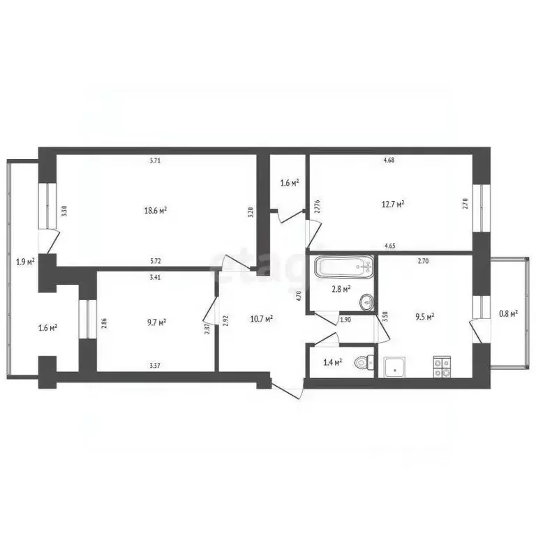 3-к кв. Крым, Феодосия ул. Челнокова, 66 (64.9 м) - Фото 2