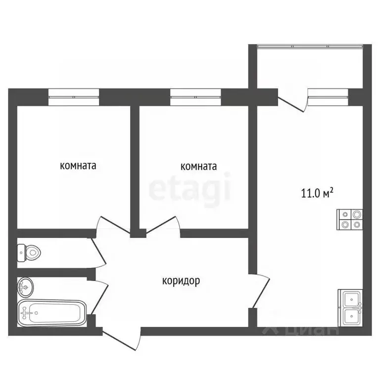 2-к кв. Тюменская область, Тюмень ул. Андрея Бушуева, 4 (51.6 м) - Фото 2