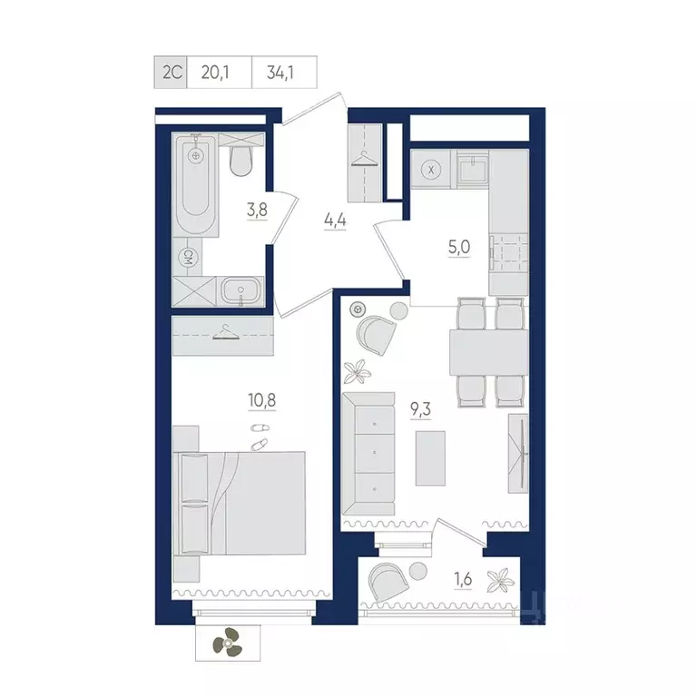 2-к кв. Башкортостан, Уфа бул. Яркий (34.1 м) - Фото 1