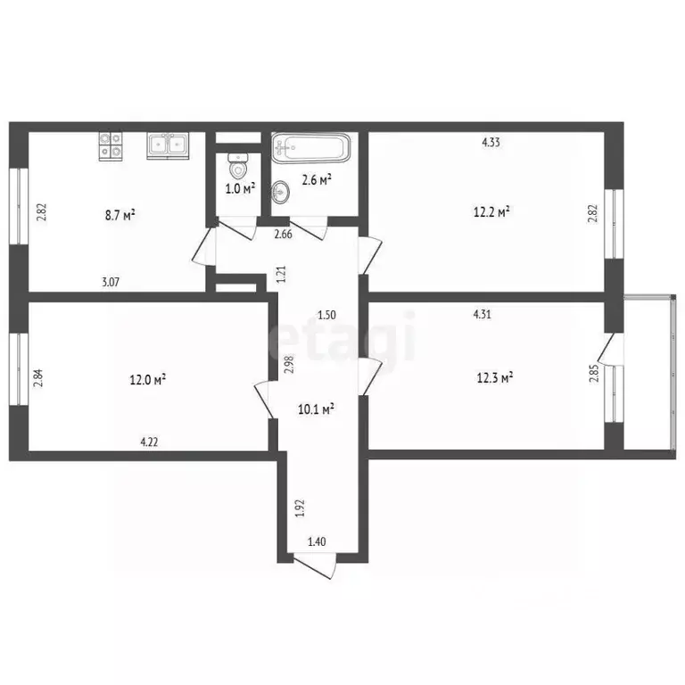 3-к кв. Забайкальский край, Чита 6-й мкр, 14Б (58.9 м) - Фото 2