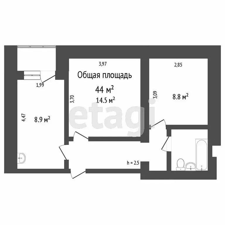 2-комнатная квартира: Томск, улица Усова, 16 (44 м) - Фото 0