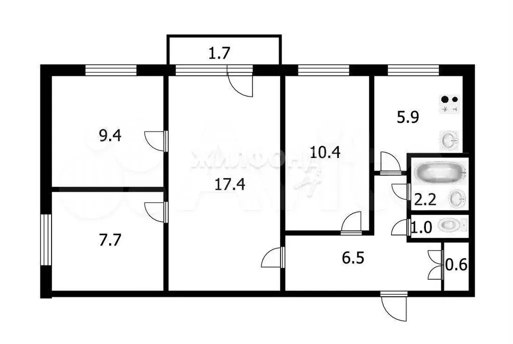 4-к. квартира, 61,1 м, 5/5 эт. - Фото 0