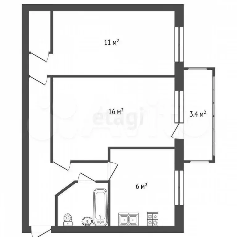 2-к. квартира, 44,7 м, 2/5 эт. - Фото 0