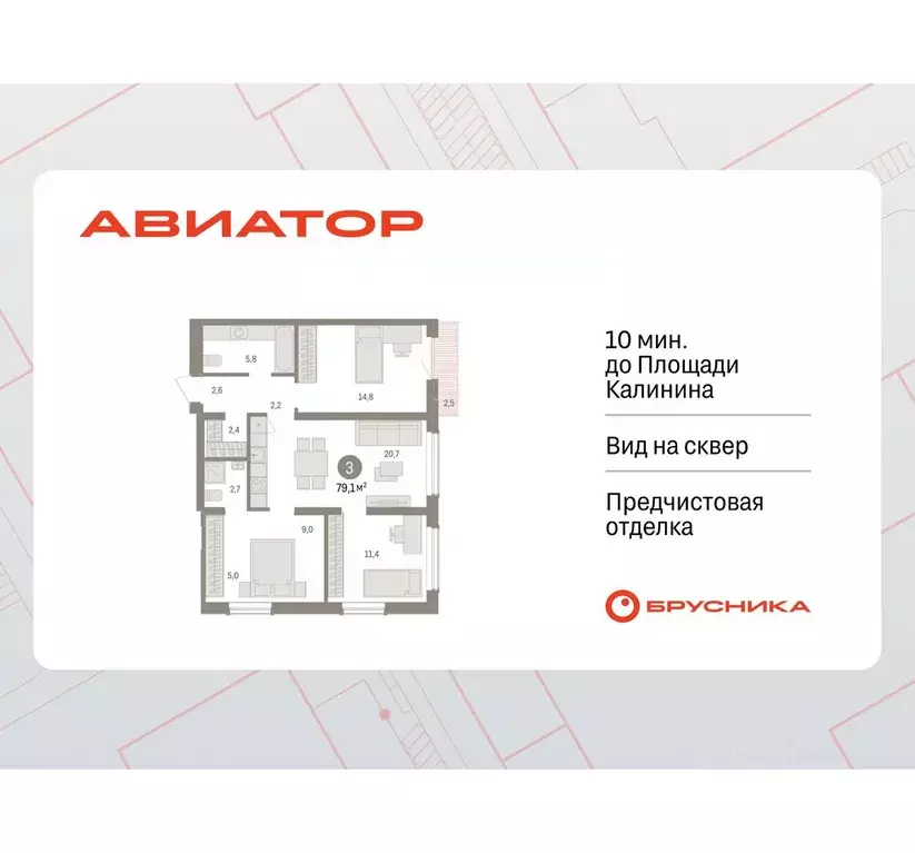 3-к кв. Новосибирская область, Новосибирск ул. Аэропорт, 88 (79.11 м) - Фото 0