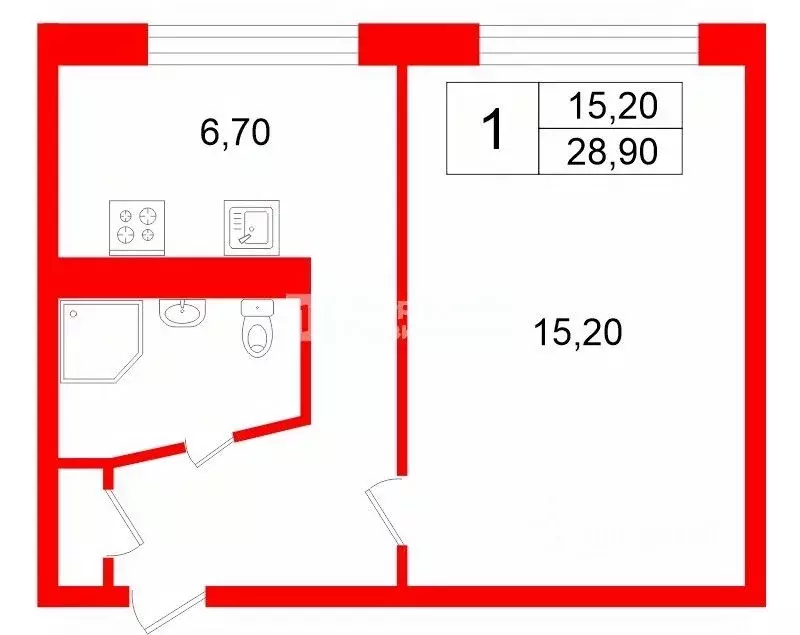 1-к кв. Санкт-Петербург ул. Тельмана, 54 (28.9 м) - Фото 2