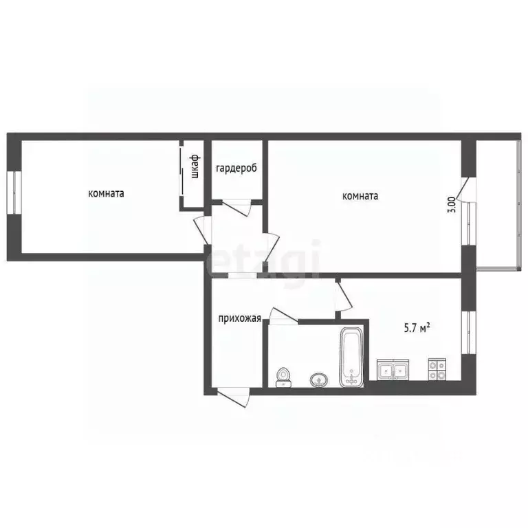 2-к кв. Камчатский край, Петропавловск-Камчатский ул. Абеля, 39 (43.8 ... - Фото 2