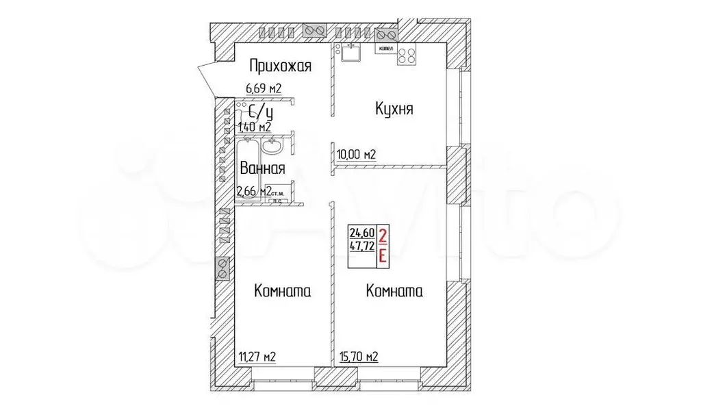 2-к. квартира, 47,7 м, 1/4 эт. - Фото 1